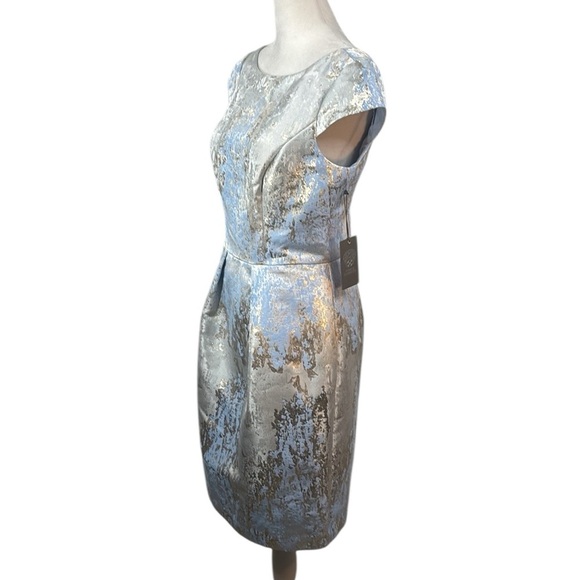 Vince Camuto Blue Metallic Foiled Jacquard Fit-And-Flare Dress- NWT - Picture 6 of 15